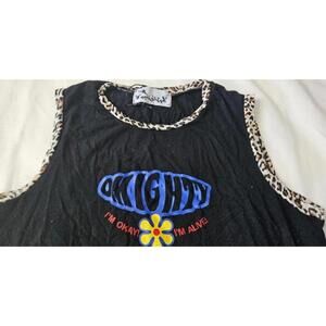 Omighty I'm Okay I'm Alive Leopard Trim Horse Tank - Size M
